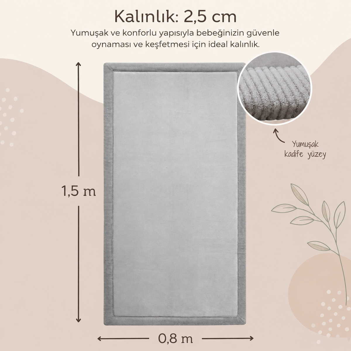 Hakuna Matte Cloud Soft Çocuk Oyun Halısı / Matı - 150 x 80 x 2.5 cm - GREY