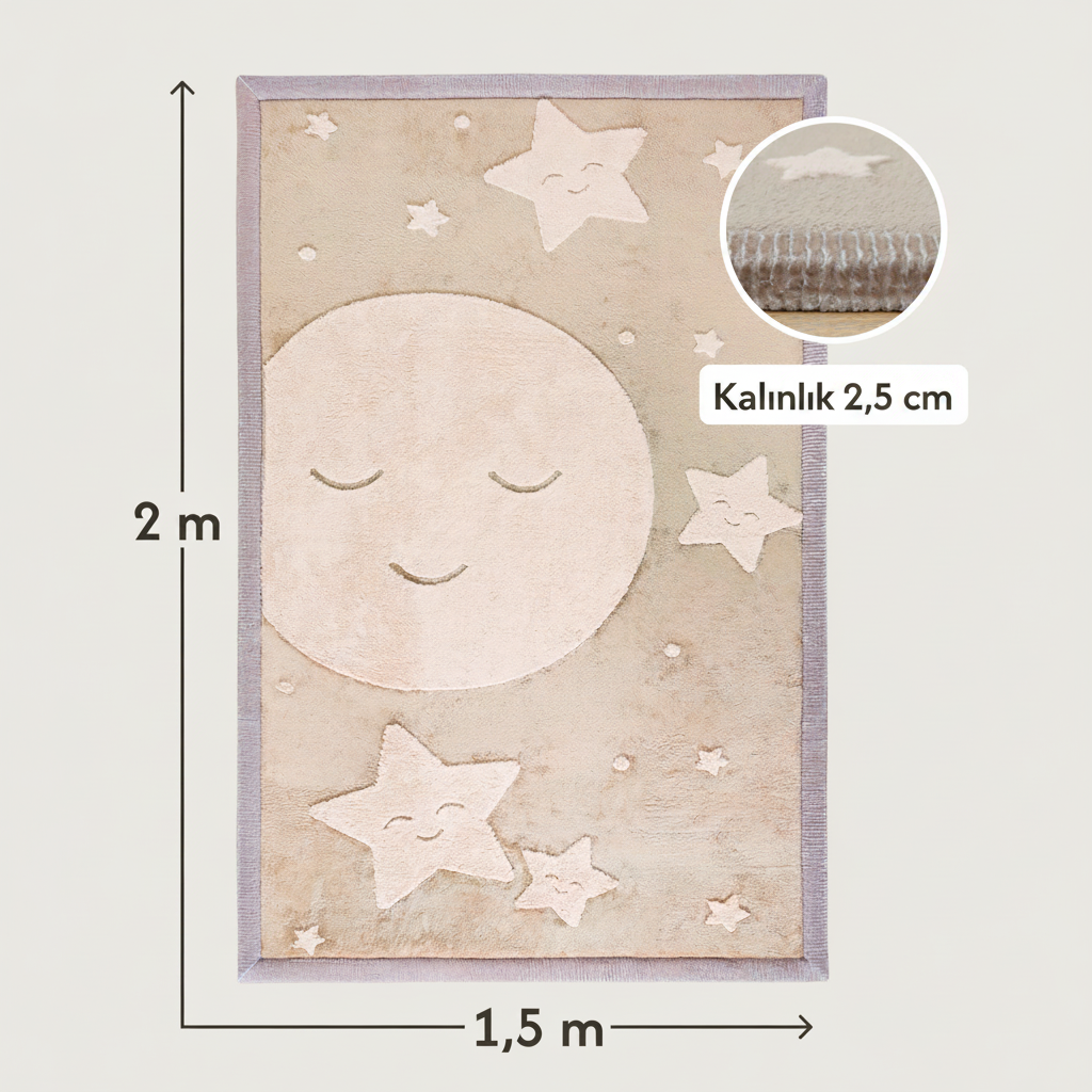 Hakuna Matte Çocuk Oyun Halısı / Matı 200 x 150 x 2.5 cm - Moon & Stars 3D-Effect