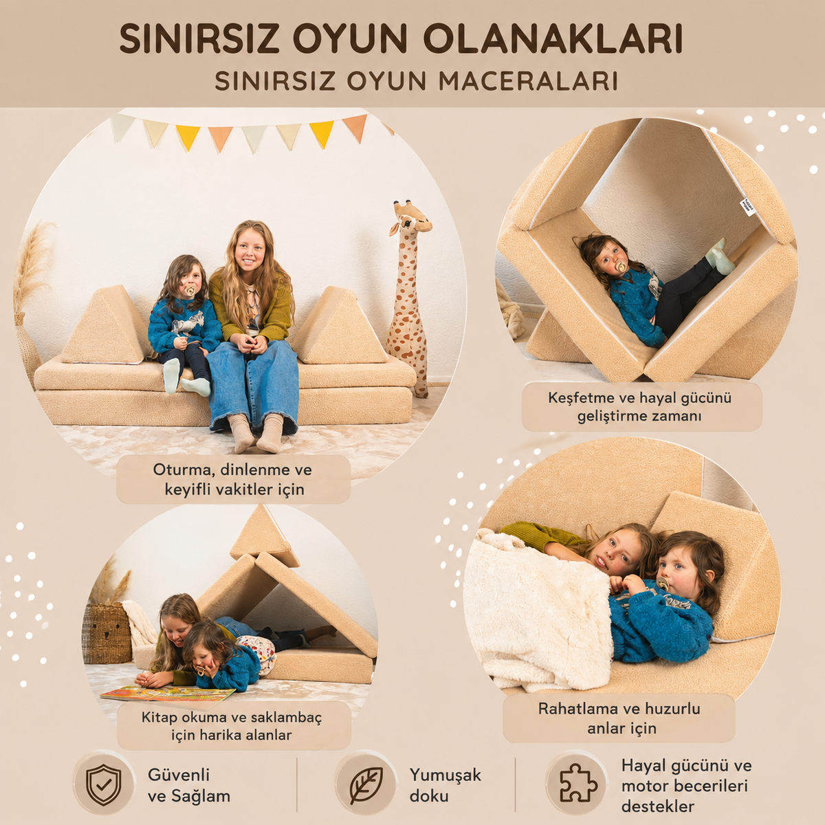 Hakuna Matte Çocuk Oyun Minderi TEDDY – Beige 150 x 66 x 52.5 cm