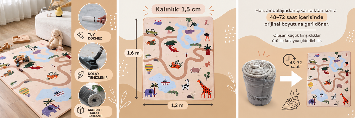 Hakuna Matte Cloud-Soft Çocuk Oyun Matı / Halısı - 160 x 120 x 1.5 cm- SAFARİ