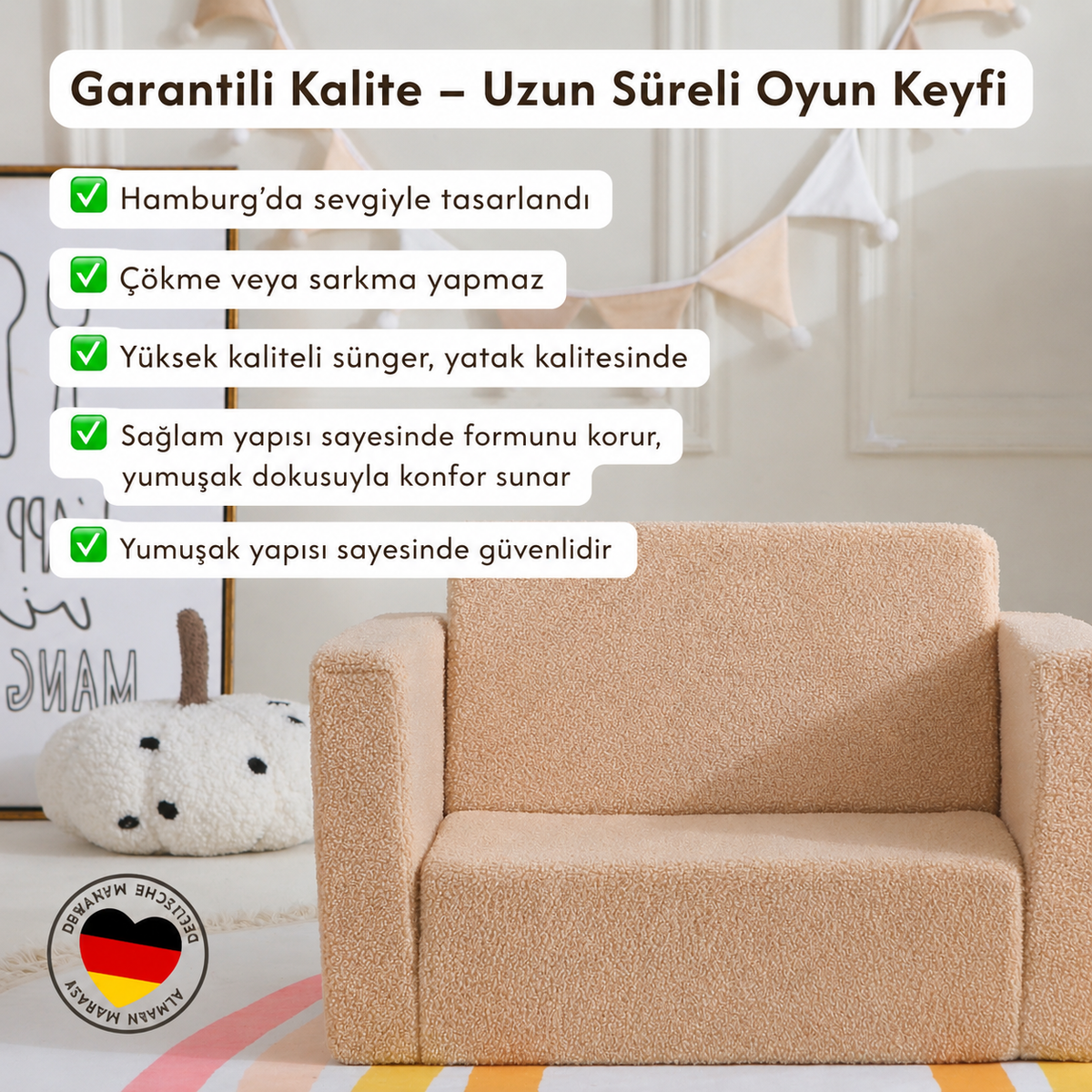 Hakuna Matte 2-in-1 Çocuk Oyun Koltuğu Teddy – Beige 56 x 41 x 39 cm